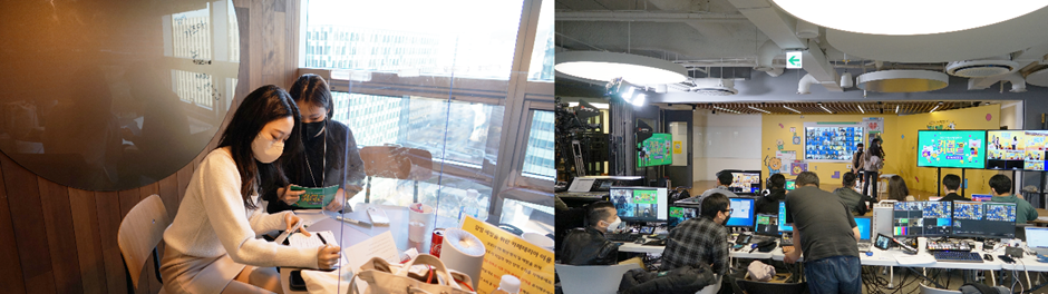 촬영 전 준비 중인 MC / 송년회 행사장 현장